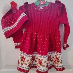 Max Studio 2 PC matching outfit dress set beanie hat 18 months Holiday roses